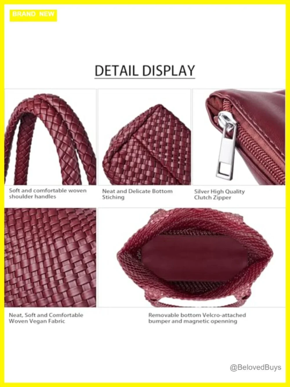 Woven Vegan Leather Tote Shoulder Bag Hand-Woven Shopper Large Capacity